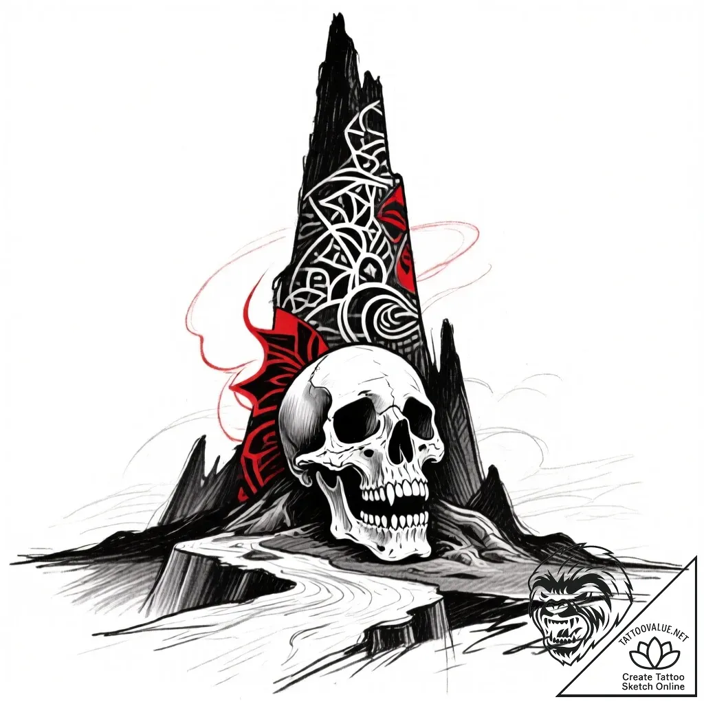 Uncharted map beneath bone spire, ink illustr... - style Flux Inscriptions - tattoo sketch (06.12.2025 11:17)
