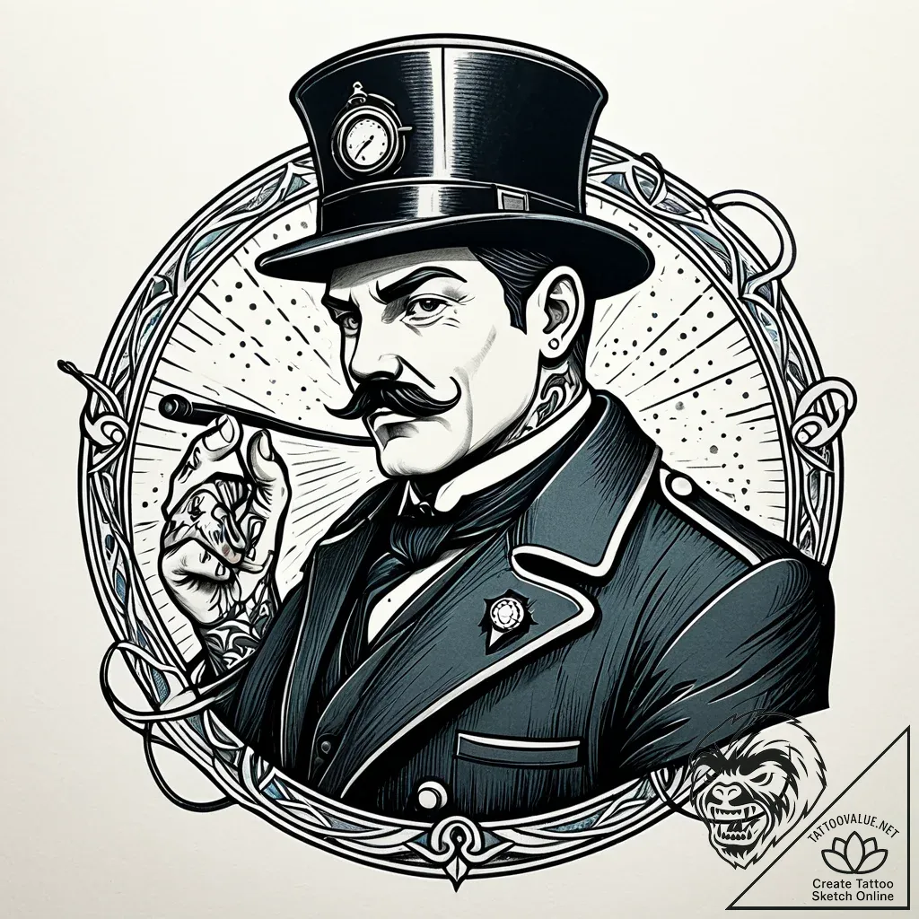 Tattoo sketch, polar express conductor silhou... - style Jaeger Simple - tattoo sketch (06.12.2025 11:37)