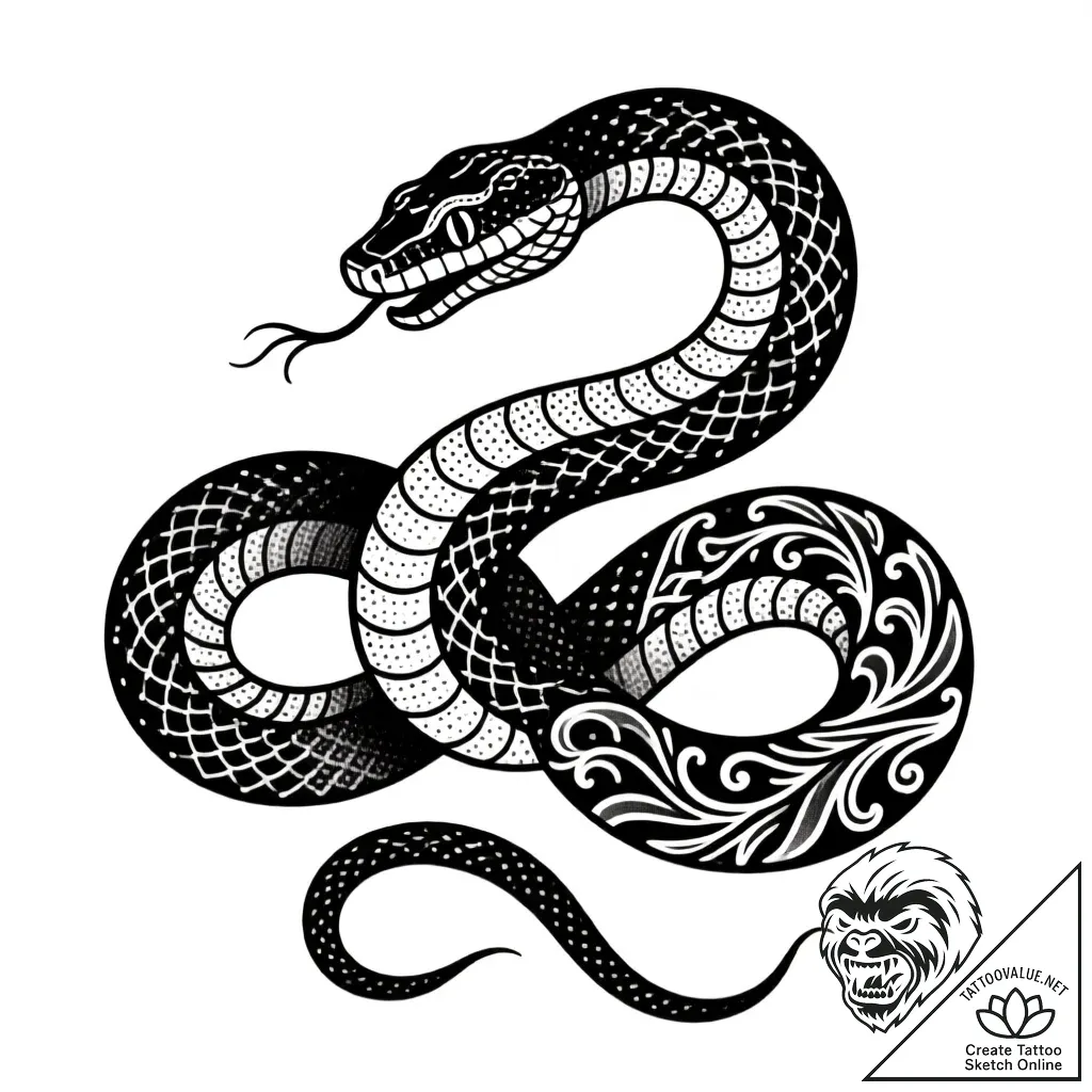 Night serpent beneath frozen relic, ink illus... - style Flux Inscriptions - tattoo sketch (06.12.2025 12:37)