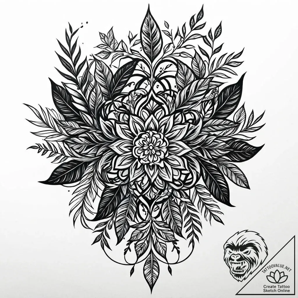 Tattoo sketch, dense jungle vines and leaves... - style Jaeger Mini - tattoo sketch (06.12.2025 13:16)