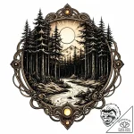 Tattoo sketch, buttons glowing in dark forest… – style Jaeger Mini – tattoo sketch (06.12.2025 17:56)