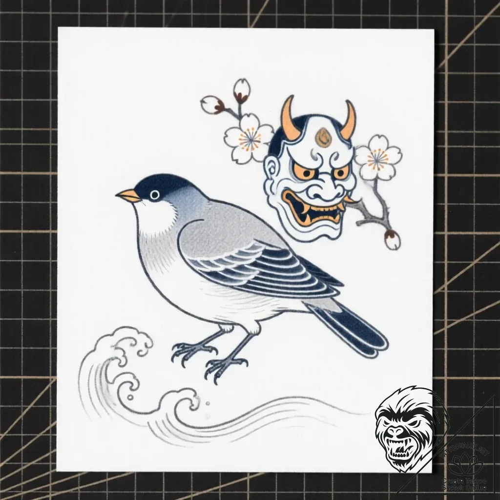 Tattoo design a small, clean outline of a bir... - style Flux Inscriptions - tattoo sketch (06.12.2025 19:58)