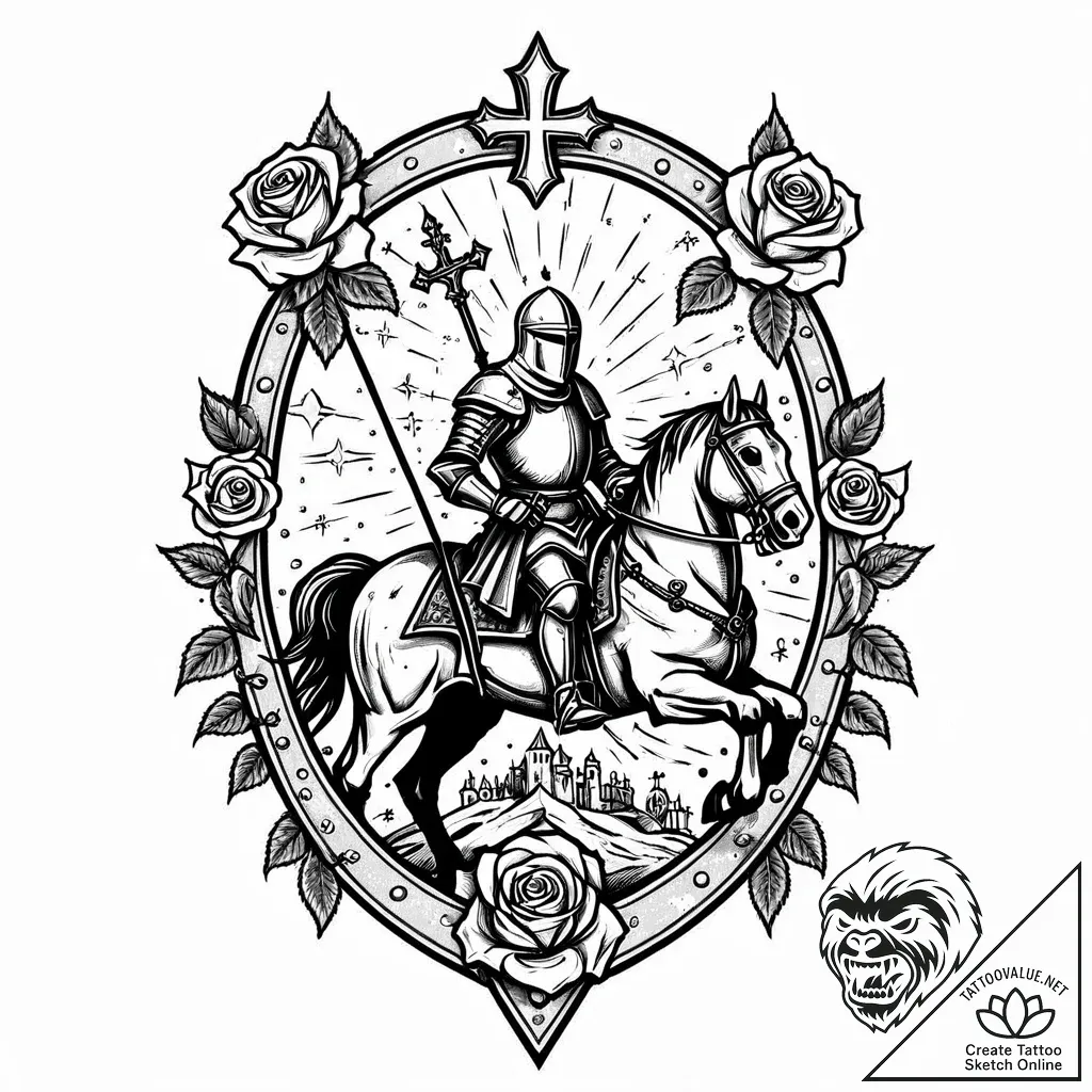 Tat tattoo sketch, crusader knight on horseba... - style Jaeger Mini - tattoo sketch (06.12.2025 21:57)