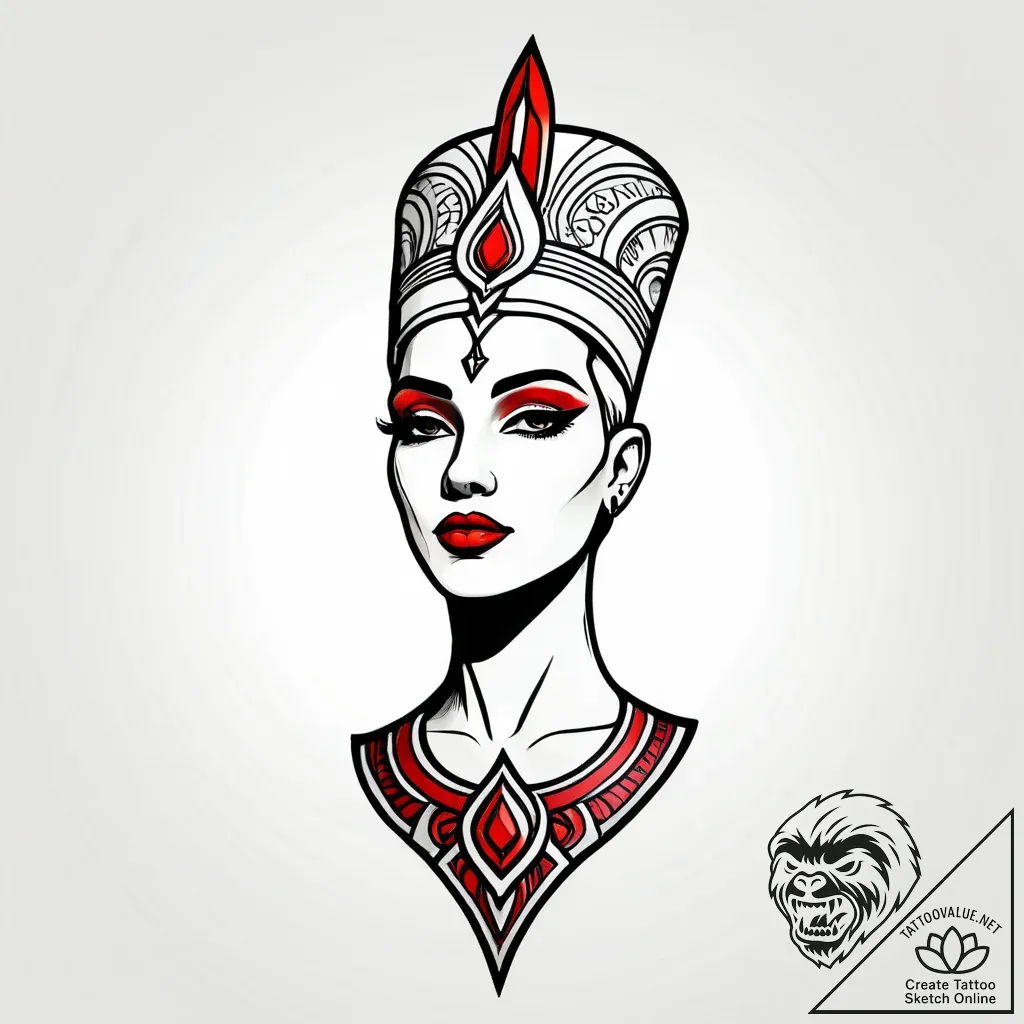 нефертити, ink illustration for tattoo, clean... - style Jagger Old - tattoo sketch (06.12.2025 23:37)