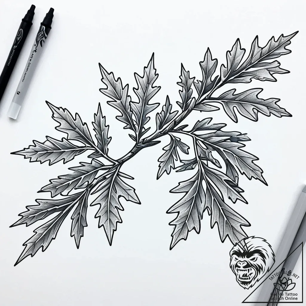 Oak branch crowned in frost, tattoo line art,... - style Jaeger Simple - tattoo sketch (07.12.2025 00:17)