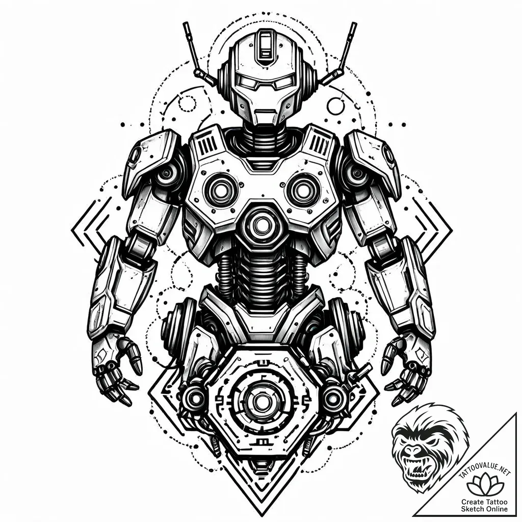 Tattoo sketch, robots with glowing circuitry,... - style Jaeger Mini - tattoo sketch (07.12.2025 01:37)