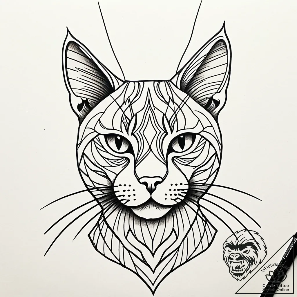 кошка, tattoo line art, on a clean white pape... - style Jaeger Simple - tattoo sketch (07.12.2025 03:57)