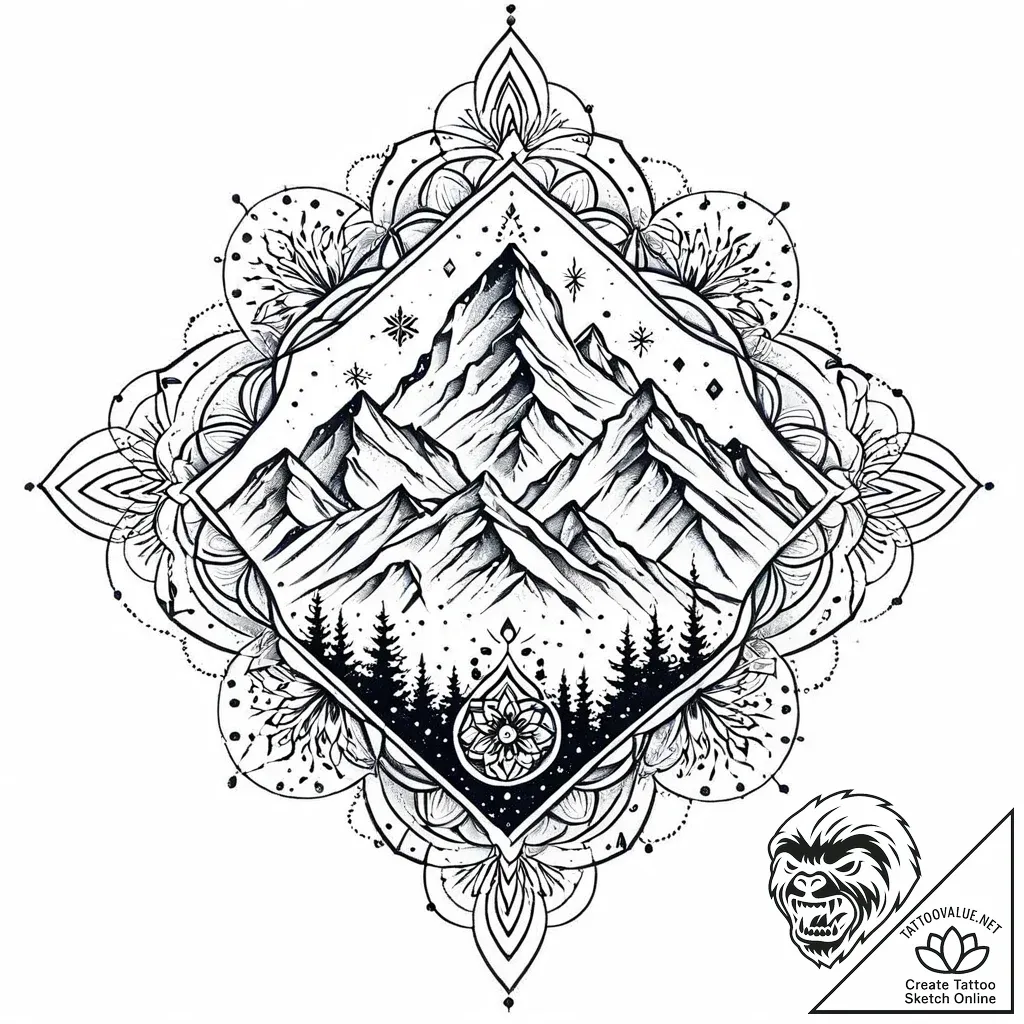 Tat tattoo sketch, icy mountain peaks with sn... - style Jaeger Mini - tattoo sketch (07.12.2025 05:38)