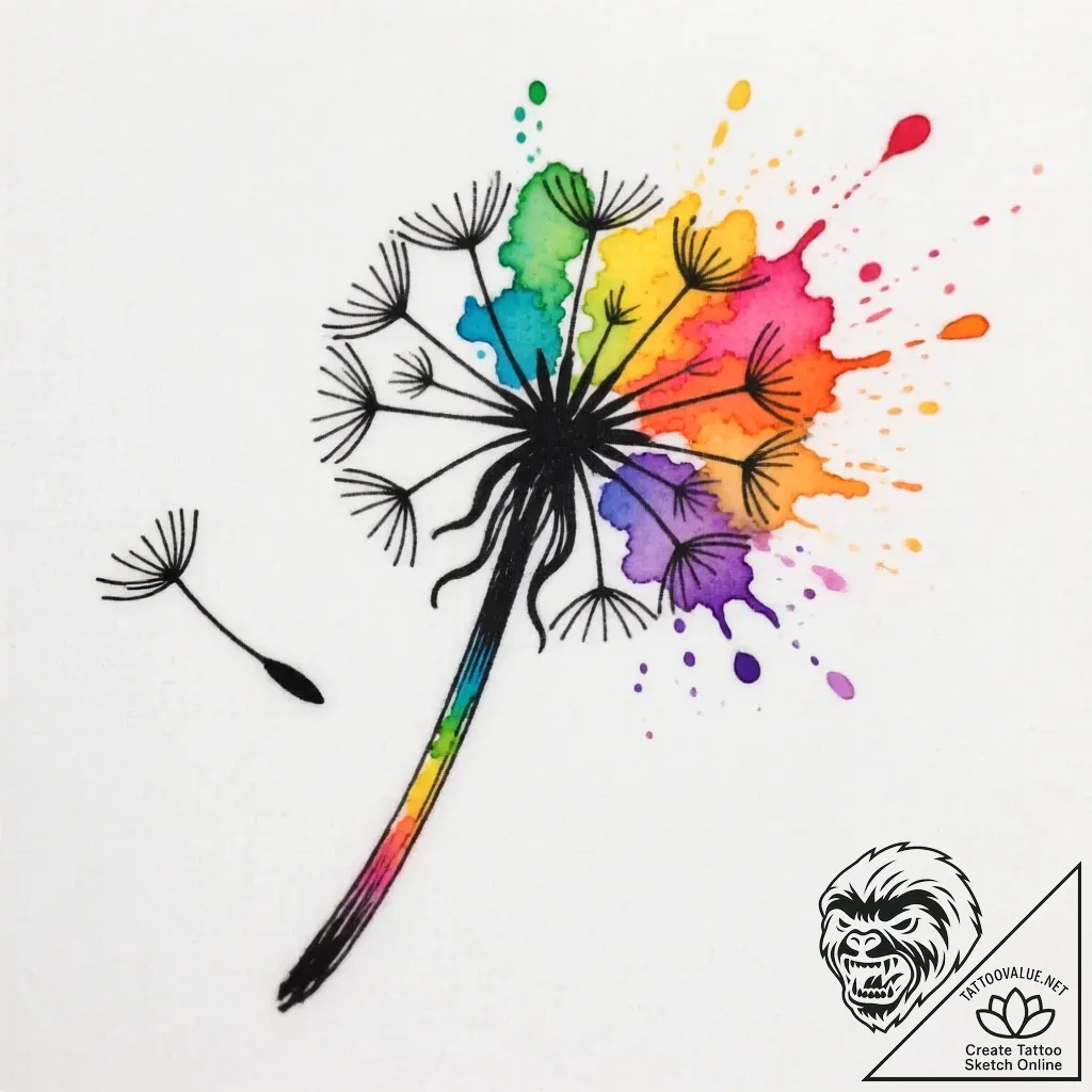 Tattoo design a tiny, ethereal dandelion seed... - style Flux Inscriptions - tattoo sketch (07.12.2025 06:17)