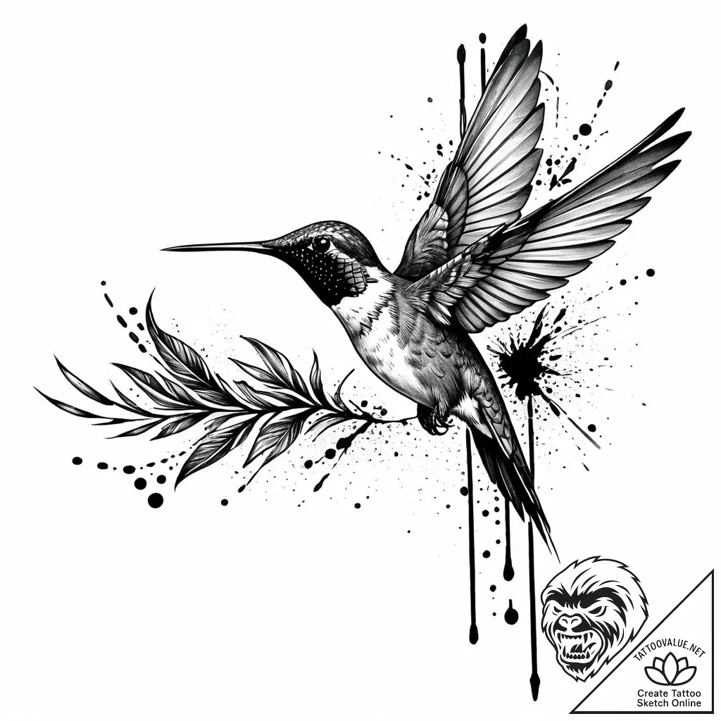 Tattoo sketch, slender hummingbird in flight... - style Jaeger Mini - tattoo sketch (07.12.2025 06:57)