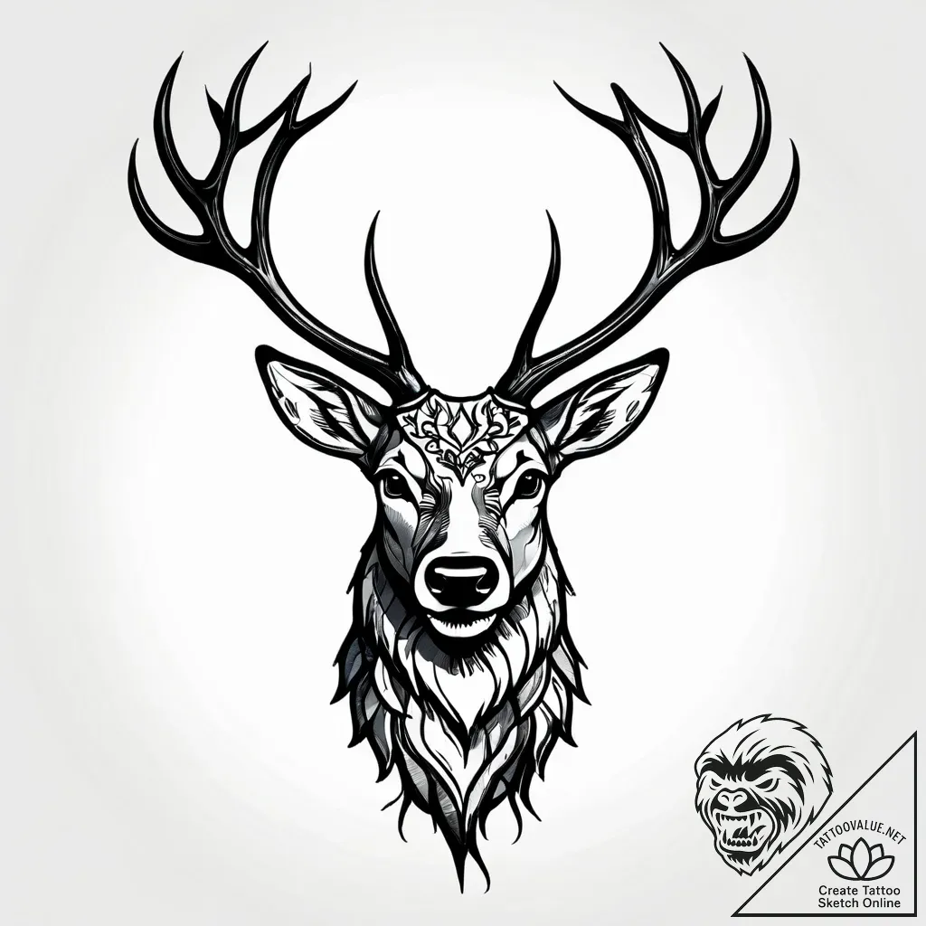 Dark stag crowned with roots, tattoo drawing... - style Jagger Old - tattoo sketch (07.12.2025 07:17)