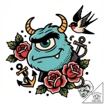 Eskiz.to, tattoo sketch, mike with raised eye… – style Flux Inscriptions – tattoo sketch (07.12.2025 07:37)