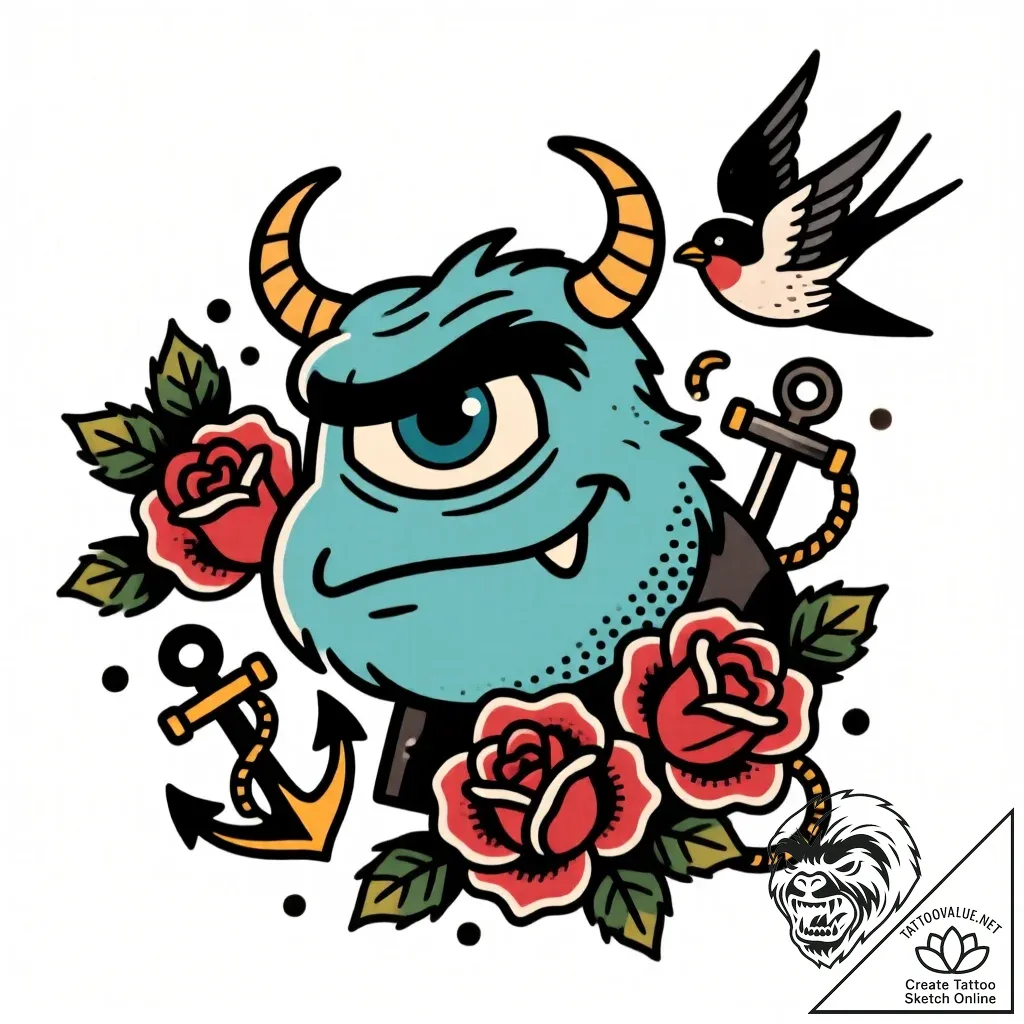 Eskiz.to, tattoo sketch, mike with raised eye... - style Flux Inscriptions - tattoo sketch (07.12.2025 07:37)