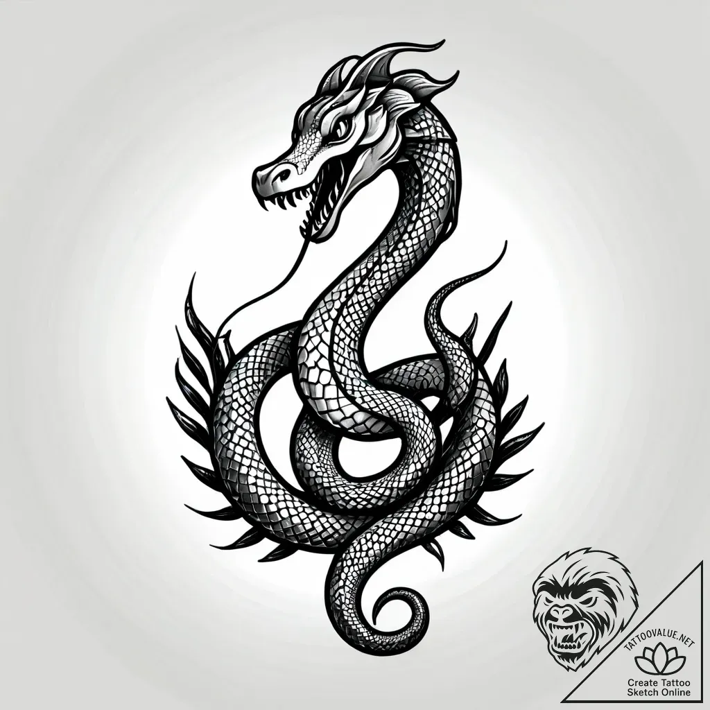 Tat tattoo sketch, sea serpent coiled around... - style Jagger Old - tattoo sketch (07.12.2025 08:37)