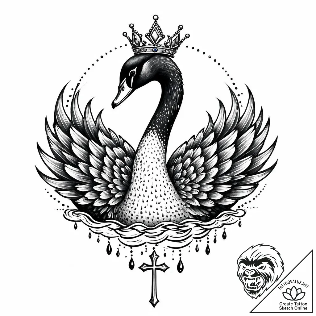 Black swan with a silver crown swimming on in... - style Jaeger Mini - tattoo sketch (07.12.2025 09:37)