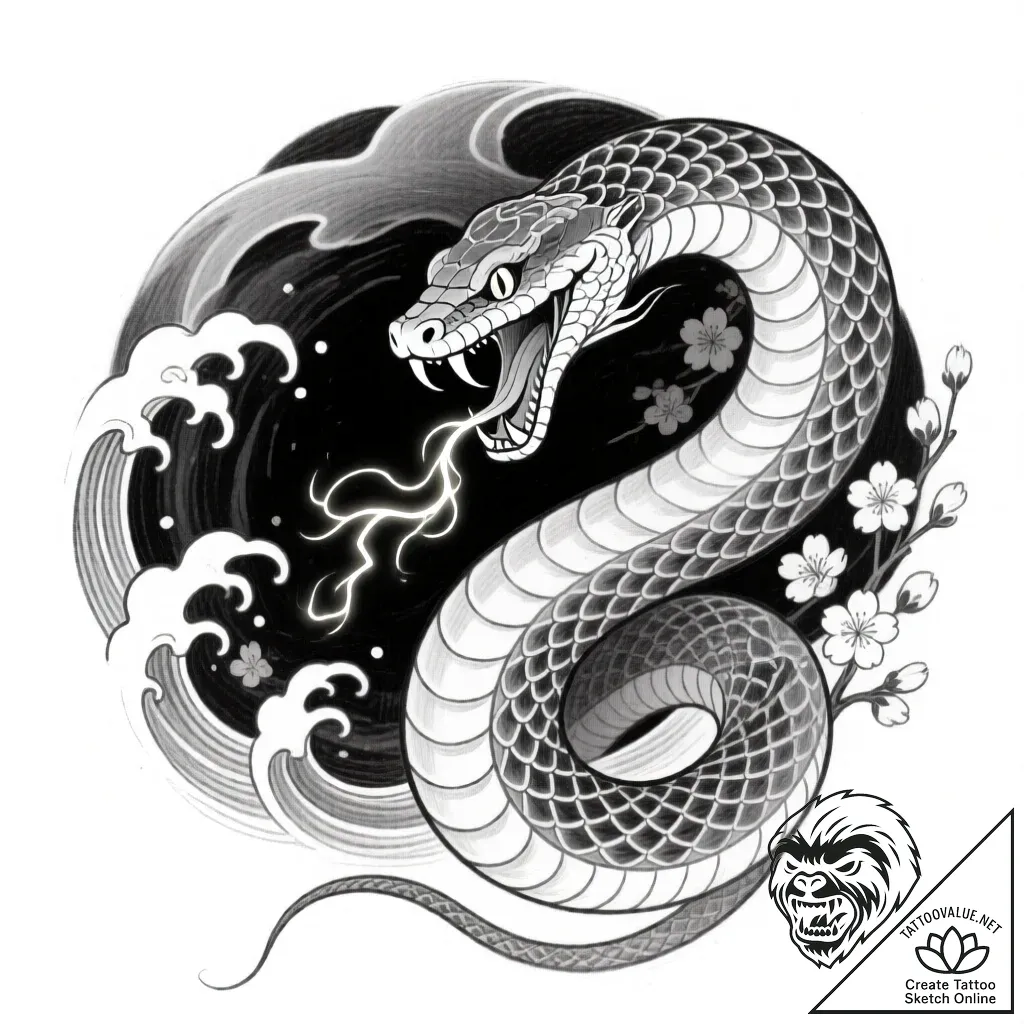 Void serpent devouring ancient rune, concept... - style Flux Inscriptions - tattoo sketch (07.12.2025 10:17)