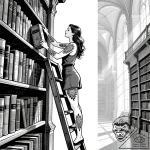 Photo of a librarian on a ladder, reaching fo… – style Flux Inscriptions – tattoo sketch (07.12.2025 11:37)