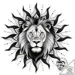 Tattoo sketch, lion with mandala sun radiatin… – style Flux Inscriptions – tattoo sketch (07.12.2025 14:17)