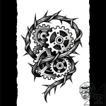 Tat tattoo sketch, wrench wrapped in thorny v… – style Flux Inscriptions – tattoo sketch (07.12.2025 15:37)