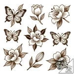 скелет, tattoo flash sheet design, clean line… – style Flux Inscriptions – tattoo sketch (07.12.2025 21:57)