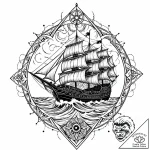 Tattoo sketch, classic wooden ship with tatte… – style Jaeger Mini – tattoo sketch (07.12.2025 23:57)