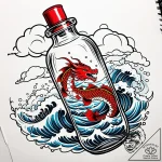 Tat tattoo sketch, detailed ship in glass bot… – style Jaeger Simple – tattoo sketch (08.12.2025 03:37)