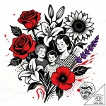 Tattoo design a cluster of wildflowers, each… – style Flux Inscriptions – tattoo sketch (08.12.2025 04:37)