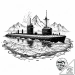 A submarine surfacing in the arctic, breaking… – style Jaeger Mini – tattoo sketch (08.12.2025 07:57)