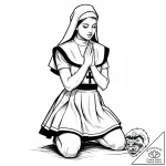 красивая девушка на коленях стоит в позе моля… – style Jaeger Mini – tattoo sketch (08.12.2025 17:04)