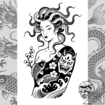 Medusa (full figure, not just the head), tatt… – style Flux Inscriptions – tattoo sketch (08.12.2025 21:37)