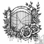 Fallen rose beneath fractured gate, ink illus… – style Jaeger Mini – tattoo sketch (09.12.2025 02:37)