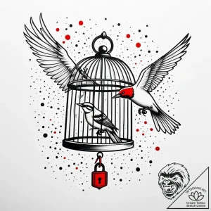 Tattoo sketch a key unlocking a birdcage, wit… – style Jaeger Simple – tattoo sketch (09.12.2025 16:37)