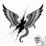 Obsidian wings tearing veil, tattoo line art,… – style Flux Inscriptions – tattoo sketch (09.12.2025 17:37)