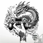 Tattoo design a gamer’s hand holding a glowin… – style Jaeger Mini – tattoo sketch (09.12.2025 17:56)