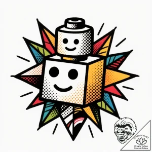 Tattoo sketch, lego bricks exploding with col… – style Flux Inscriptions – tattoo sketch (09.12.2025 18:37)