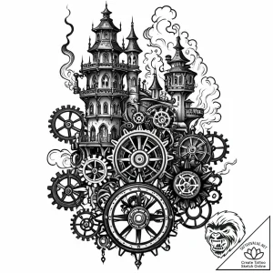 Tattoo sketch, moving castle with gears and s… – style Jaeger Mini – tattoo sketch (09.12.2025 20:36)