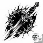 Dagger between cursed thorns, tattoo drawing… – style Flux Inscriptions – tattoo sketch (10.12.2025 03:57)