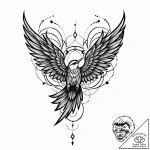 Tattoo sketch, bird with multi-colored wings… – style Jaeger Mini – tattoo sketch (10.12.2025 04:37)