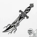 Forgotten blade crowned with roots, tattoo li… – style Flux Inscriptions – tattoo sketch (10.12.2025 11:57)
