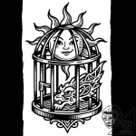 Open cage beneath eclipsed sun, ink illustrat… – style Flux Inscriptions – tattoo sketch (10.12.2025 13:17)