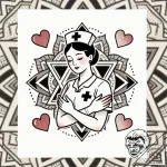 Tat tattoo sketch, nurse silhouette with glow… – style Flux Inscriptions – tattoo sketch (10.12.2025 15:57)