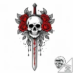Ancient sword bleeding darkness, tattoo line… – style Jaeger Mini – tattoo sketch (10.12.2025 16:37)