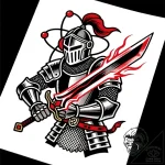 Atomic knight with energy blade, tattoo flash… – style Flux Inscriptions – tattoo sketch (11.12.2025 02:37)