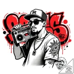 Tat tattoo sketch, hip-hop fan with graffiti… – style Flux Inscriptions – tattoo sketch (11.12.2025 06:38)