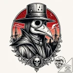 Plague doctor beneath crimson sky, tattoo lin… – style Jaeger Mini – tattoo sketch (11.12.2025 07:17)