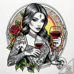 Tat tattoo sketch, sommelier holding wine gla… – style Jaeger Simple – tattoo sketch (11.12.2025 14:57)
