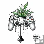 Tattoo design a joystick with a plant growing… – style Jaeger Mini – tattoo sketch (11.12.2025 16:37)