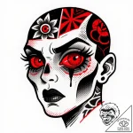 Tattoo sketch, mei’s face with exaggerated ex… – style Flux Inscriptions – tattoo sketch (11.12.2025 23:57)