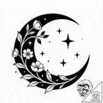 Tattoo sketch, crescent moon adorned with flo… – style Flux Inscriptions – tattoo sketch (12.12.2025 09:57)