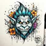 Tat tattoo sketch, trolls with glowing flower… – style Jaeger Simple – tattoo sketch (12.12.2025 20:57)